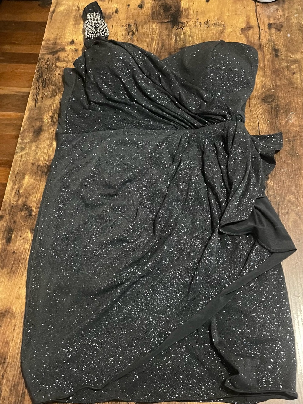 Xscape Black One-Shoulder Glitter Cocktail Dress - Picture 9 of 9